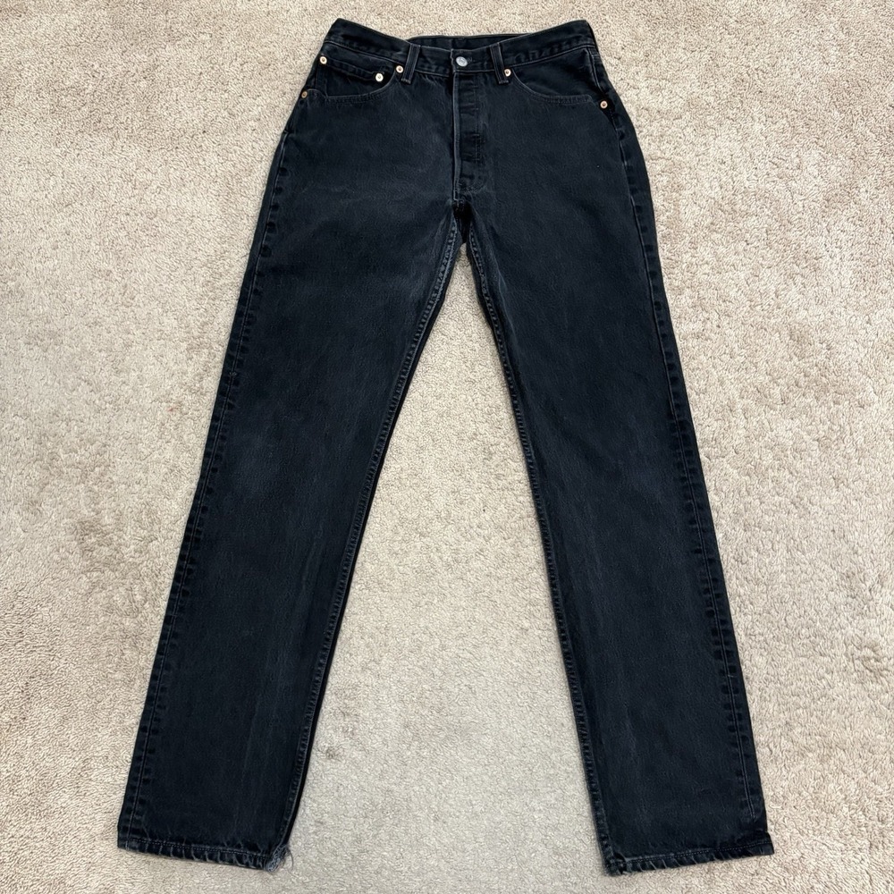 Vintage Levis 501 Jeans Womens 30x33 Black Straight Leg Button Fly USA 6501 0660